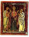 Богоматерь с младенцем между пророком Моисеем и патриархом Евфимием. Икона, монастырь св. Екатерины (Синай)