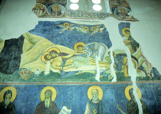Lamentation of Christ. Wall painting. St Panteleimon, Nerezi (Macedonia) :: 