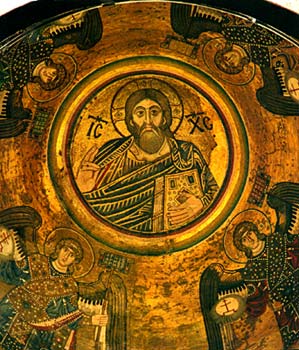 Christ Pantocrator and Archangles, mosaic in the cupola of St.Sophia's Cathedral. :: Partly restored in the late nineteenth century by Mikhail Vrubel.
