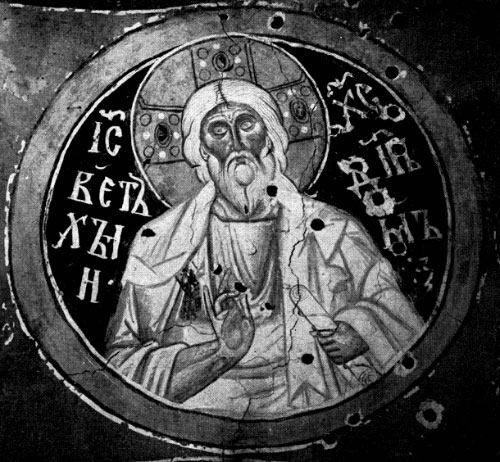 Christ as Ancient of Days. Wall painting. Saviour-Transfiguration church on Nereditza, Novgorod :: 