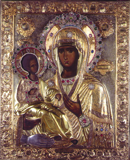 Virgin Tricheirousa. Mount Athos, the monastery Chilandar :: 