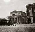 Horse-Drawn Tram in Theatre Square in Moscow, against a Background of the Bolshoi Theatre.