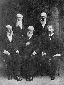 Directors of the Manging Committee of the Association of Krengolmskaya Manufactory in 1895 :: Are standing, to the left: Shokros Vladimir Ivanovich, Gan Adolf Fedorovich.
Are sitting, to the left: Prove Ivan Karlovich, Soldatenkov Kozma Terentievich and Baron Knop Andrei Lvovich.
         Prove Ivan (Iogann) Karlovich (1833-1901) - Councillor of Commerce, Founder of the Association of Krengolmskaya Manufactory (since 1883), Joint Owner of the Firm "Lyudvig Knop", Member of the Council of Moscow Merchant Bank, Member of the Council of Russian-Chinese Bank, Director of Moscow Company of Fire Insurance (1875-1901), Chairman of the Managing Committee of the Association "Emil Tsindel" (since 1874), Member of the Managing Committee of the Association of Ekateringofskaya Cotton Mill, Member of the Managing Committee of the Association of Izmailovskaya Manufactory, Member of the Managing Committee of the Association of Voznesenskaya Manufactory of S.Lepeshkin's Sons, Member of the Managing Committee of the Association of Manufactories, founded by I.I.Skvortsov, Member of the Association of Collieries and Chemical Plants of R.Gill, Founder of the Charitable Society attached to Moscow Basmannaya Hospital.
Illustration from the Album "Krengolmskaya Manufactory. Historic Description, composed on the Occasion of Fiftieth Anniversary of its Existence". St.Petersburg. 1907   