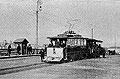 Electric Train of the Firm "Simens and Galske" on the Pontoon Bridge over the Volga during the All-Russian Commercial and Industrial and Art Exhibition of 1896 in Nizhny Novgorod