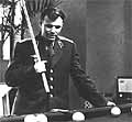 Gagarin plays pool.