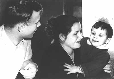 Y.A.Gagarin, his wife and daughter Lena