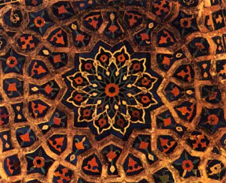 The mosaic faience :: Detail of the mosaic faience in the courtyard of the Ulugh Beg madsarah.