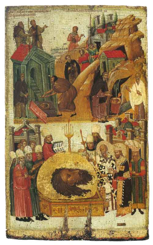 Three Inventions of John Baptist's head. Icon. Mount Athos, the Great Lavra :: 