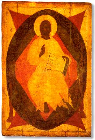 "Christ in Glory". Icon, Ascension cathedral of Moscow Kremlin :: Central composition of the Deesis tier of iconostasis.